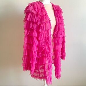 Rare Betsey Johnson + Torrid Ruffle Mesh Robe Cover-Up Cardigan, Hot Pink 1X